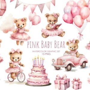 Kit Digital Ursinha Baby Rosa 15