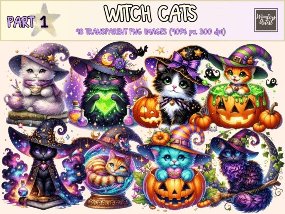 Kit Digital Witch Cats Clipart 22