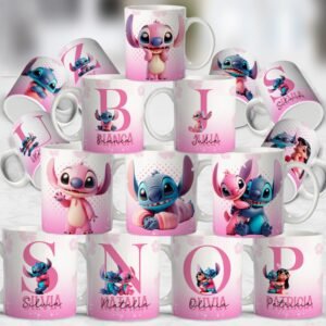Sublimação Caneca Alfabeto Stitch Rosa