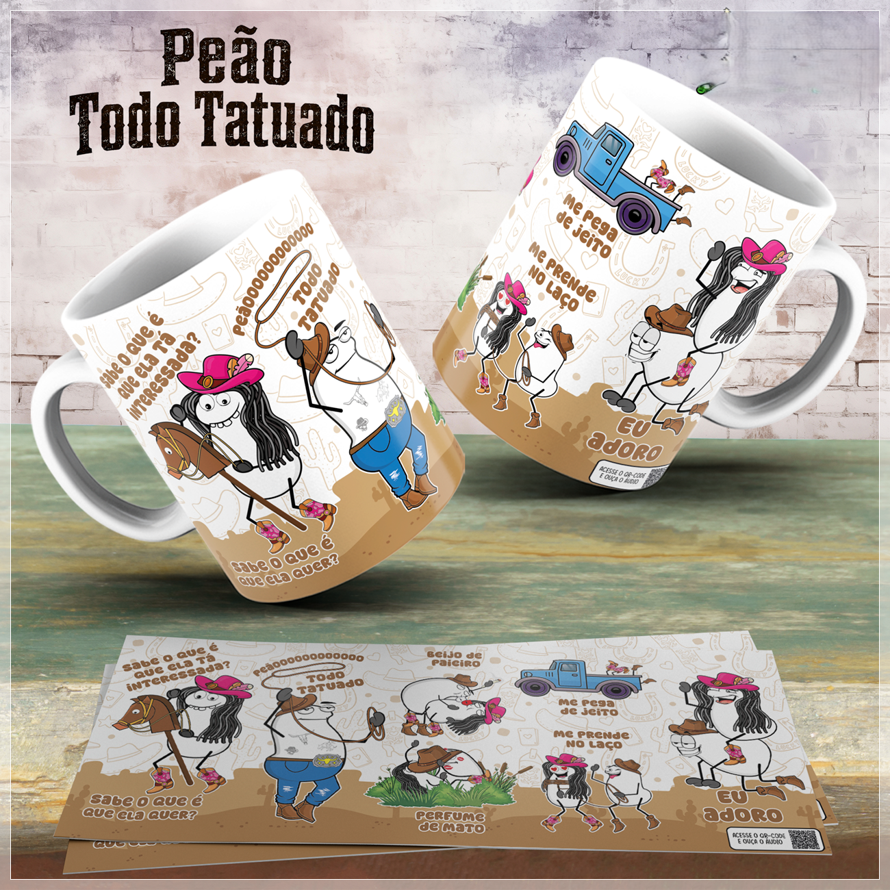 Sublimação Caneca Peão Todo Tatuado