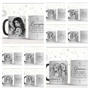 Sublimação Canecas Signos Zodíaco Lineart Feminino