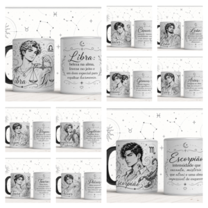 Sublimação Canecas Signos Zodíaco Lineart Masculino