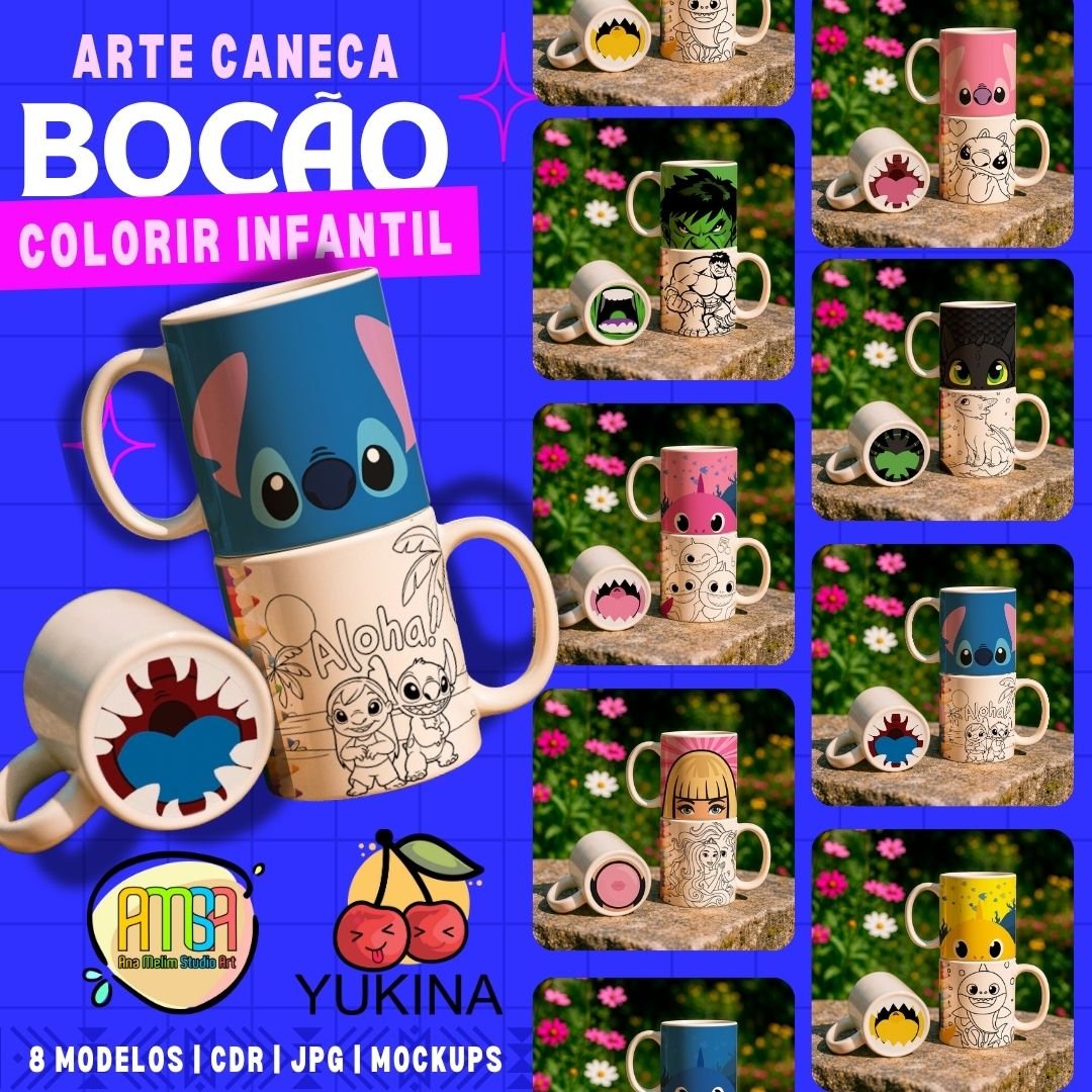 Sublimação Combo Canecas Bocão Para Colorir Dia Das Crianças 1