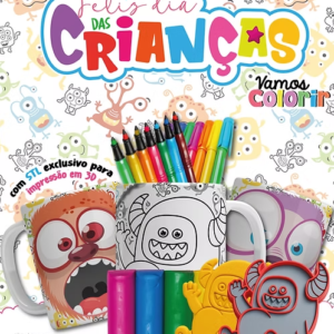 Sublimação Combo Monstrinhos Divertidos Para Colorir Dia Das Crianças STL 1